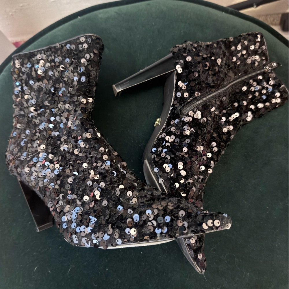 Zara Black Sequin Heeled Boots